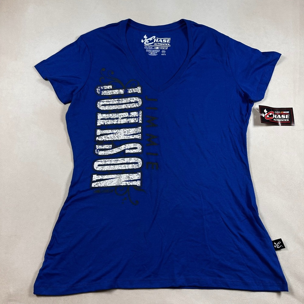 Chase Authentics NASCAR T-Shirt Womens XL Jimmie Johnson V-Neck Blue NWT